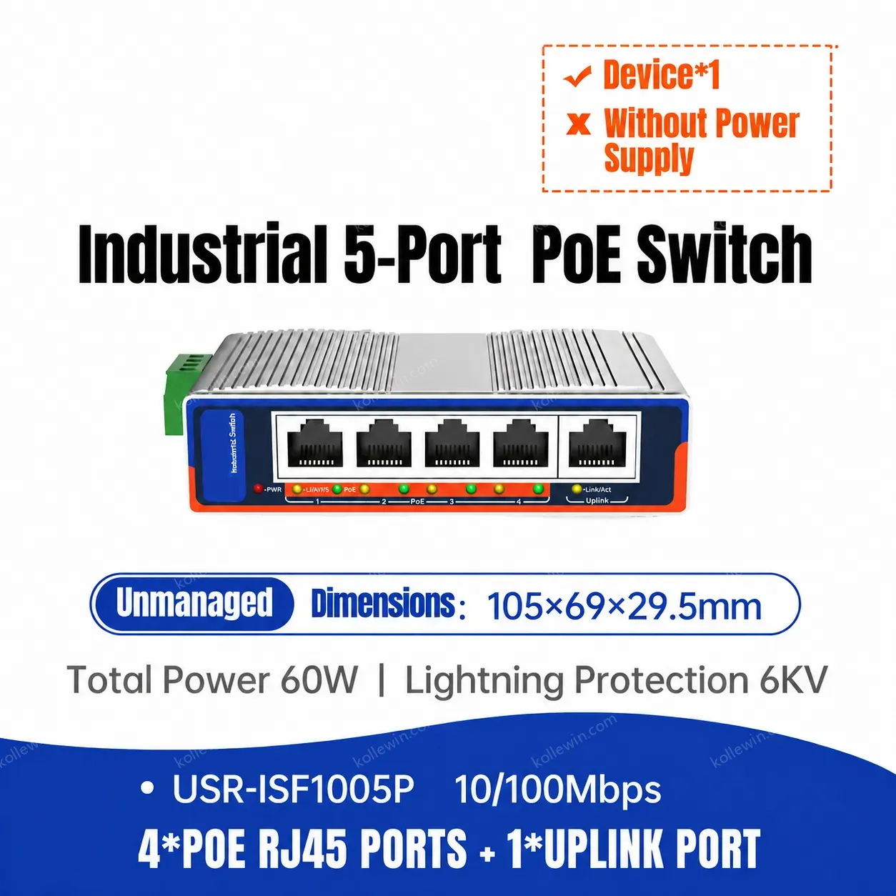 PUSR Gigabit Industrial Switch 5/8 Ports With 10/100/1000Mbps Lighting Protection 6KV Dustproof Design USR-ISG/ISF