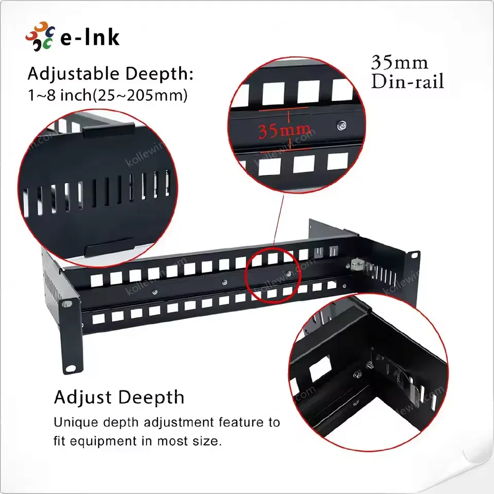 19 Inch Adjustable Recesses 35mm Universal Rack Mount Cabinet for Industrial Media Converter Switch DIN Rail Standoff Bracket