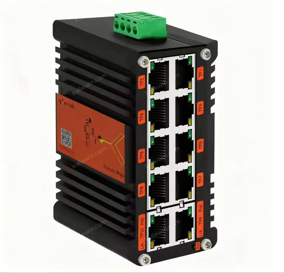 Rugged 10 Port Gigabit Industrial Switch 12 48VDC IP40 Metal Case for Harsh Environment Automation Control