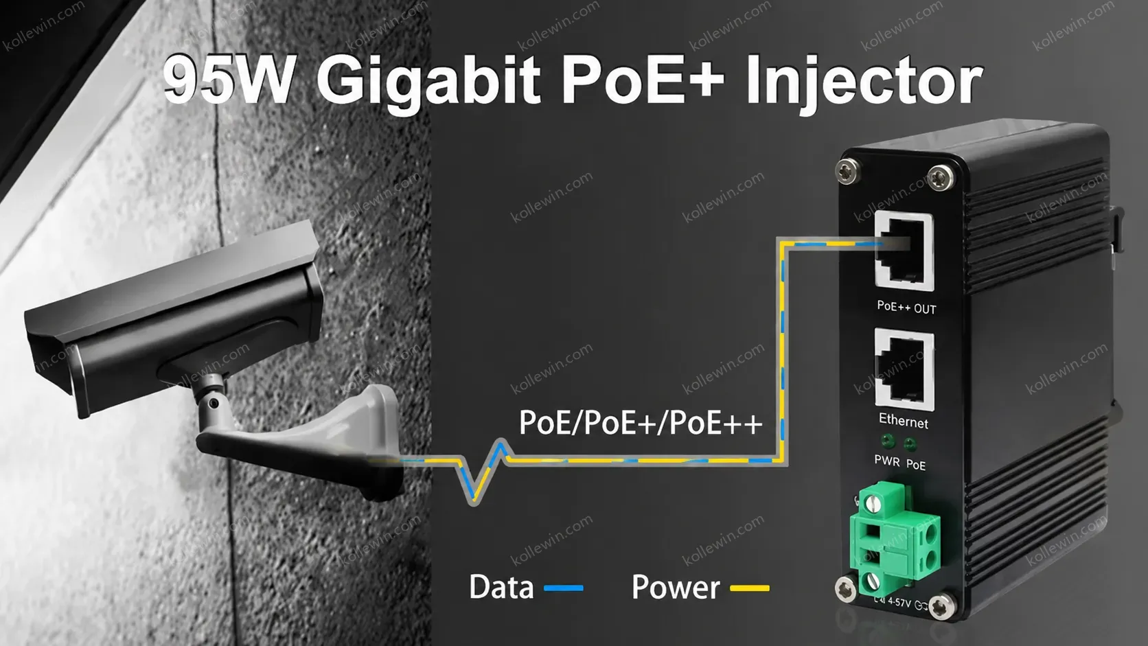 802.3bt Power Injector 48V DC 10/100/1000Mbps Gigabit 90w Outdoor PoE Injector