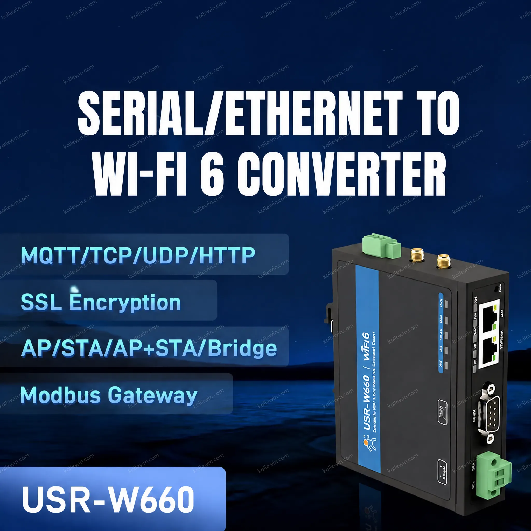 PUSR Dual Band RS232 RS485 Serial to WiFi6 Converter with MQTT SSL Quacomm Gigabit Port USR-W660