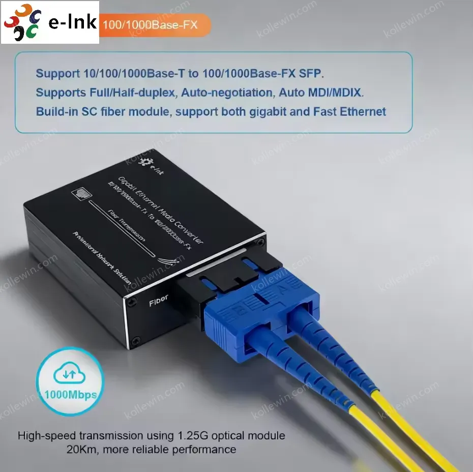 E-link LNK-M3011 Micro Type 10/100/1000Mbps Gigabit Ethernet Media Converter SC Fiber RJ45 Adapter Metal Housing Office
