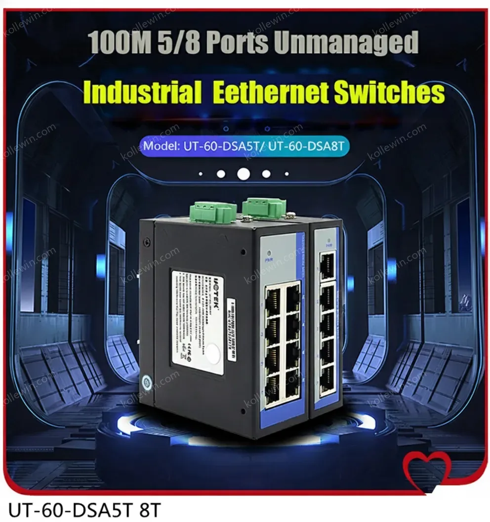 UOTEK 1000M UT-6408GC Industrial Ethernet Switch 8-Port RJ45 Network Unmanaged DIN-Rail Full/Half Duplex Gigabit Plug & Play