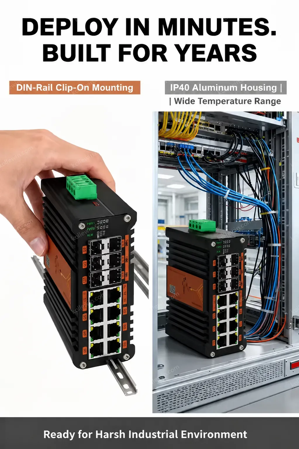 Industrial L2+ 8-Port Gigabit 802.3at PoE + 4-Port 1G SFP + 2-Port 10G SFP+ Managed Ethernet Switch for Outdoor Networking