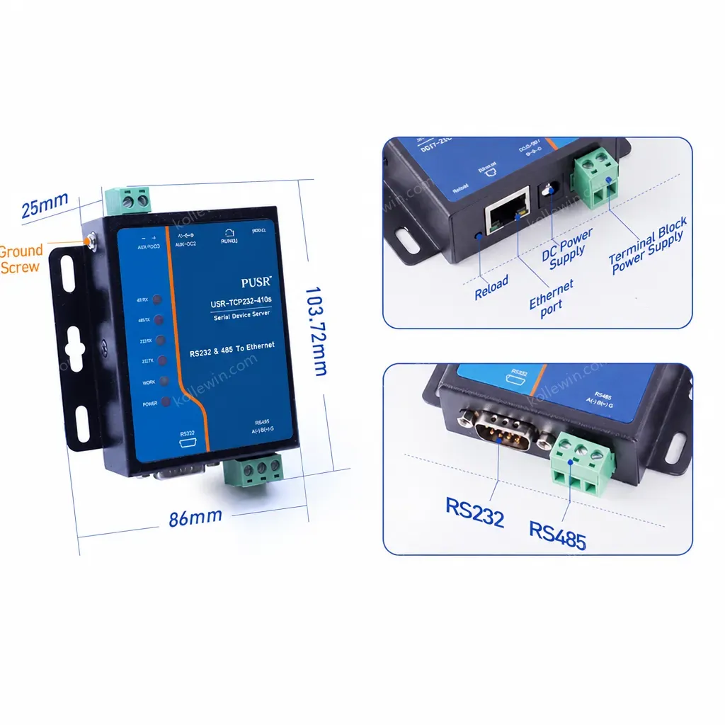 PUSR Serial RS232 RS485 to Ethernet converter Modbus RTU to Modbus TCP Gateway With Edge Computing MQTT/SSL USR-TCP232-410S-H7