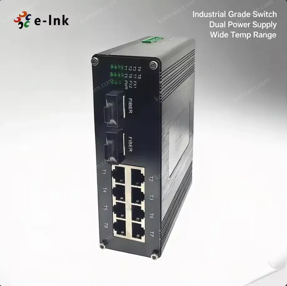 Industrial 10-Port Gigabit Ethernet Switch Dual SFP Fiber Ports 1000Mbps 20Gbps Capacity Aluminum Case Redundant Power Support