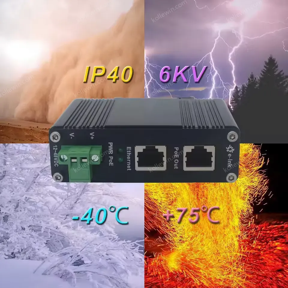 12~48V DC 30W Power Input Industrial Gigabit PoE+ Injector DIN-Rail / Wall-mount IEEE802.3af/at