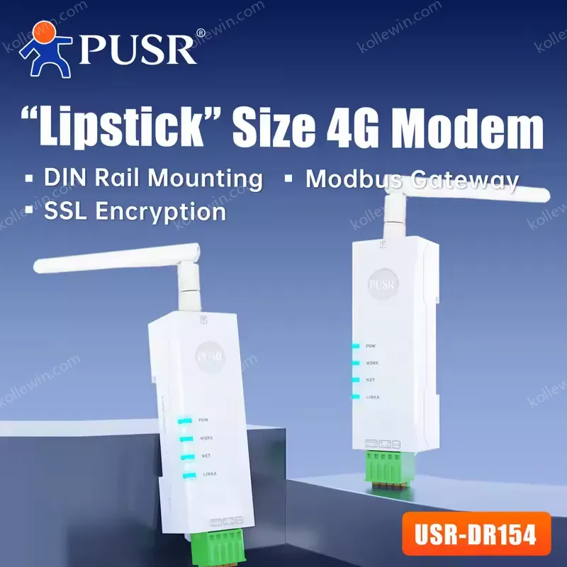 PUSR DIN Rail Mounting "Lipstick" Size 4G Modem+SIM Supports Timeout Restart DNS USR-DR154-E