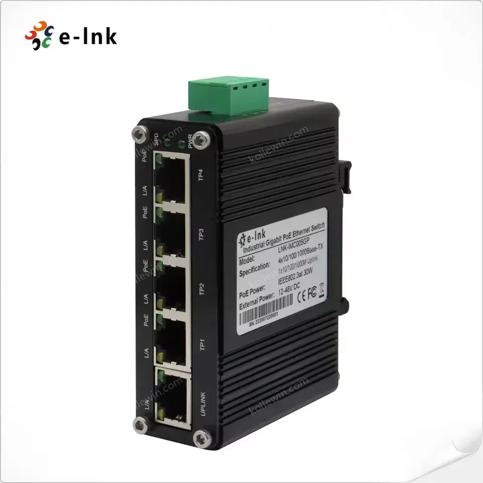Mini Industrial 4 Port 10 100 1000BASE T 802.3at PoE + 1 Port 10 100 1000T Ethernet Switch