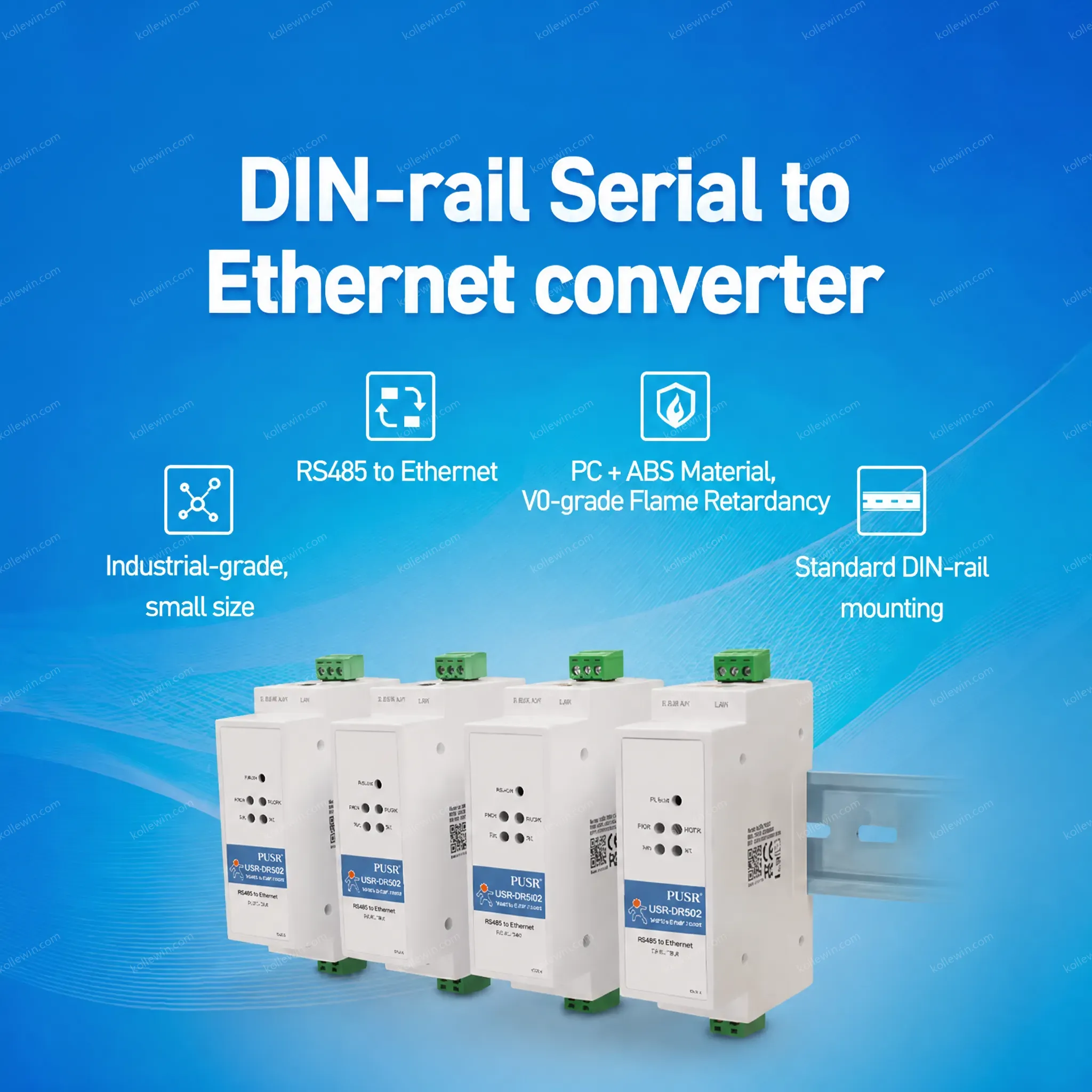 PUSR DIN-RAIL RS485 to Ethernet Converter Modbus Gateway Serial Device Server DC 5.0-36V IP30 USR-DR302