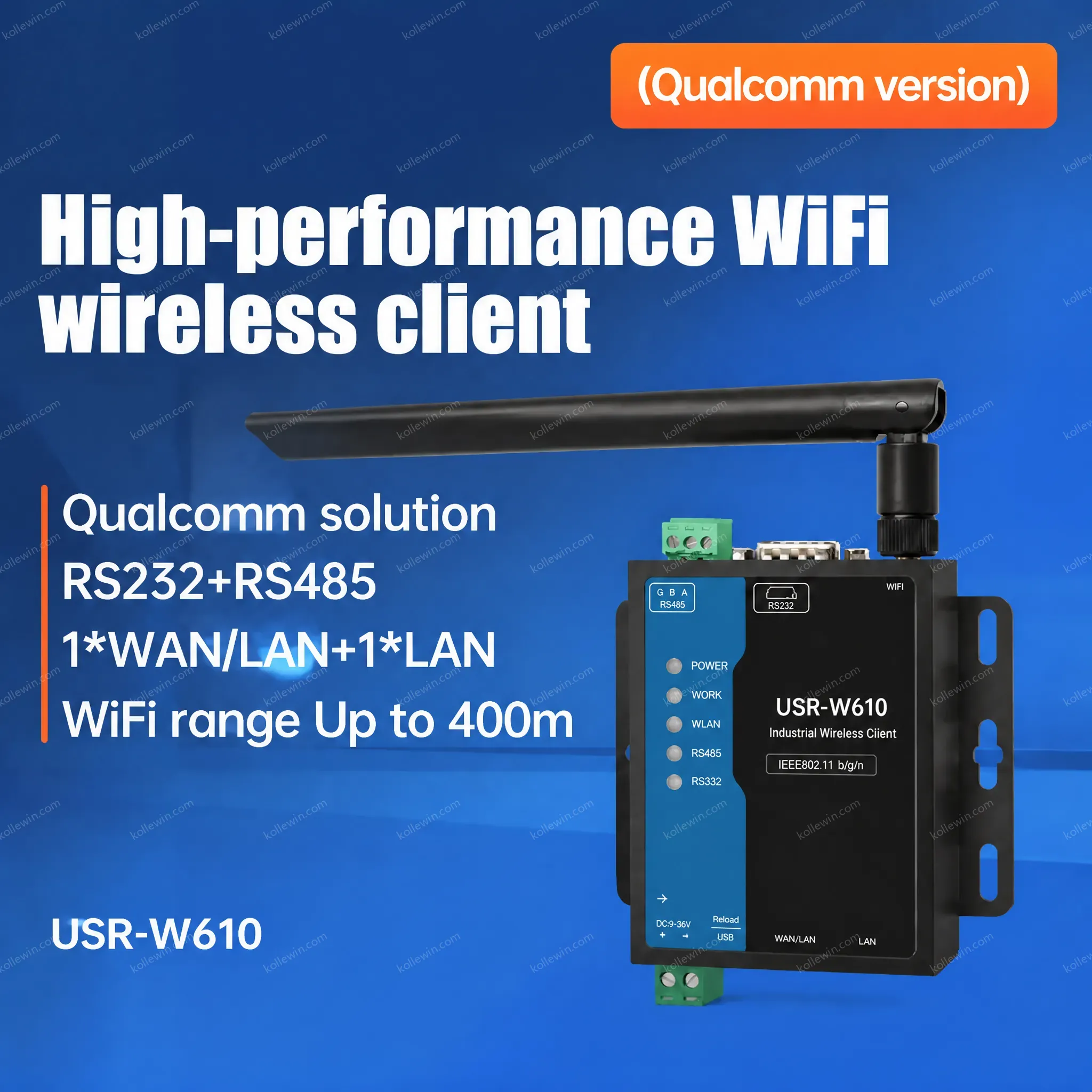 PUSR Serial RS485 RS232 to WiFi Converter Modbus Rtu to TcP Industrial Wireless WiFi Clients USR-W610 (Qualcomm Version)