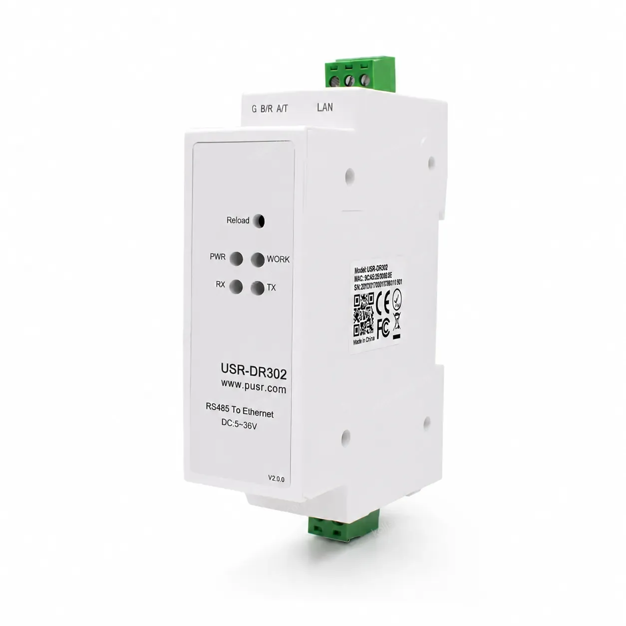 PUSR DIN-RAIL RS485 to Ethernet Converter Modbus Gateway Serial Device Server DC 5.0-36V IP30 USR-DR302