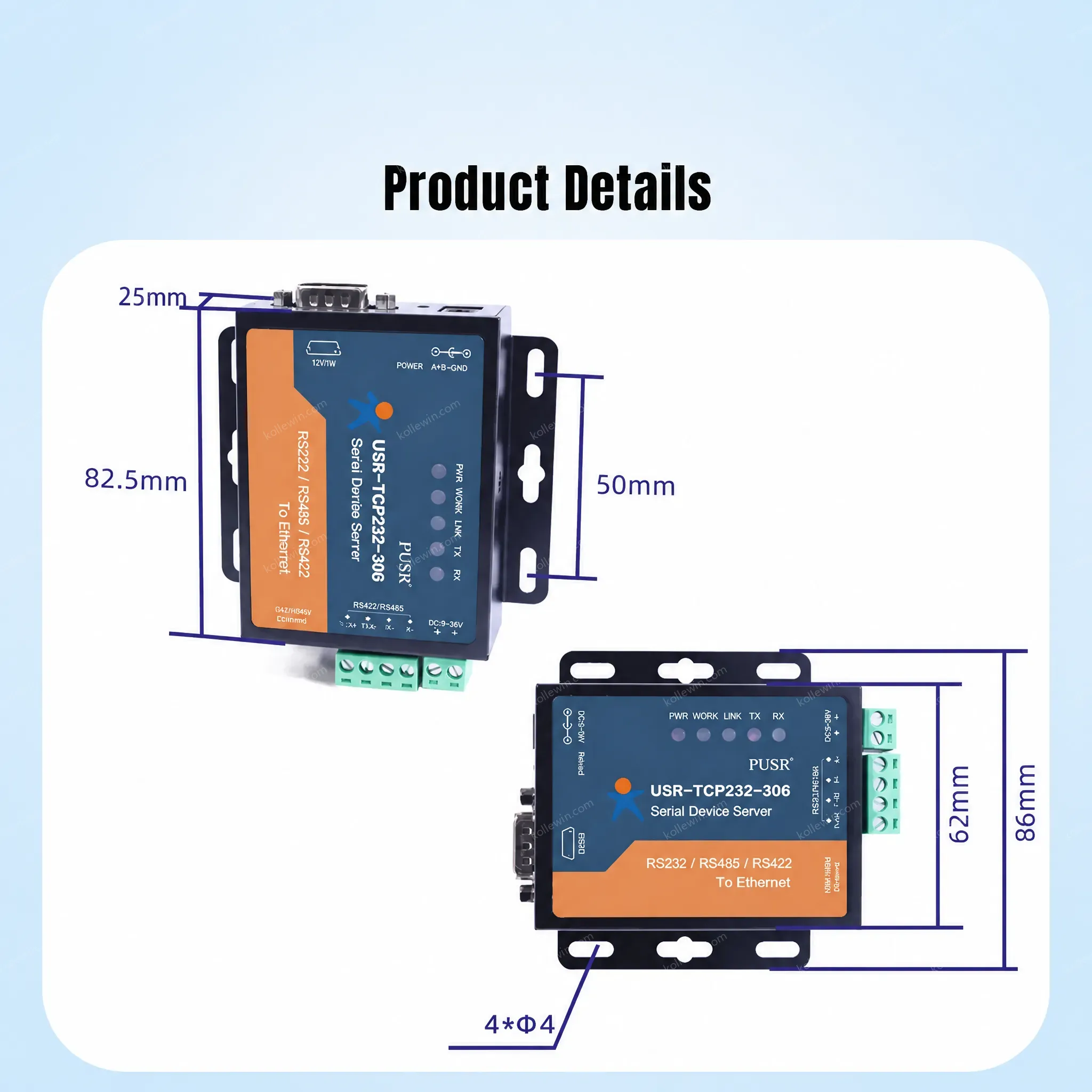 USR-TCP232-306 Low Cost RS232 RS485 RS422 to Ethernet TCP/IP Modbus Gateway Serial to Ethernet Converters