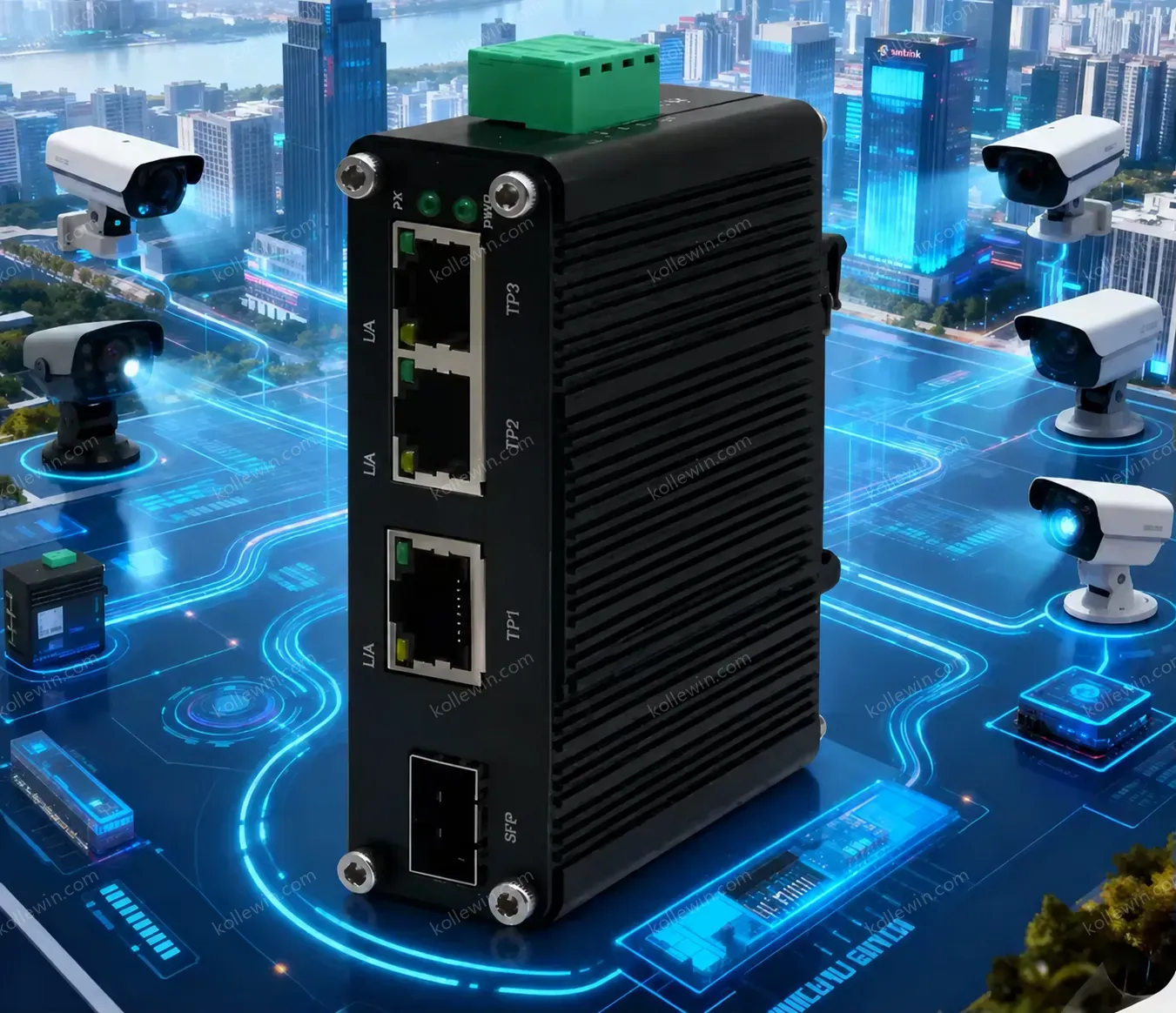 E-link Mini Industrial 3-Port Gigabit Ethernet SFP Fiber Network Switch 12Gbps Switch Capacity 12-48V DC -40C 75C