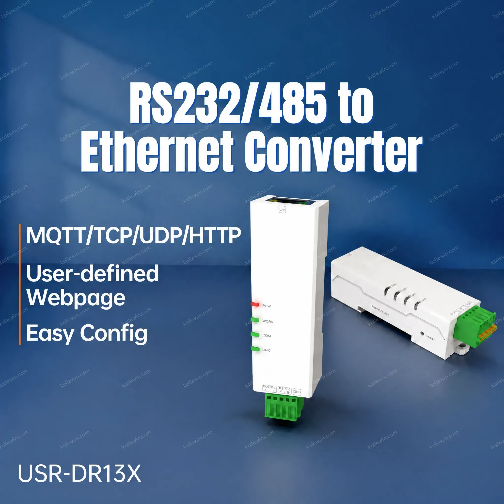 PUSR DIN Rail Serial RS232 to Ethernet Modbus Gateway IoT TCP/UDP/HTTP/DHCP/DNS 5-24V DC RJ45 USR-DR132