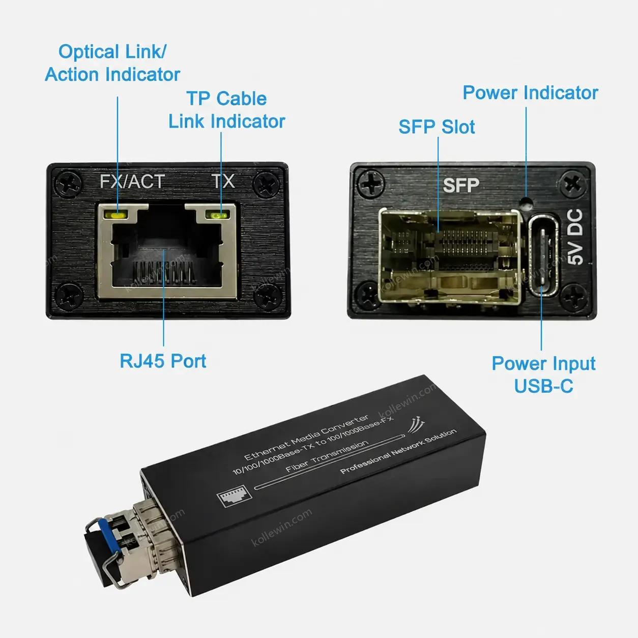 Micro Mini 10/100/1000BASE-T to 100/1000BASE-X SFP Media Converter Aluminum Case Including Power Supply