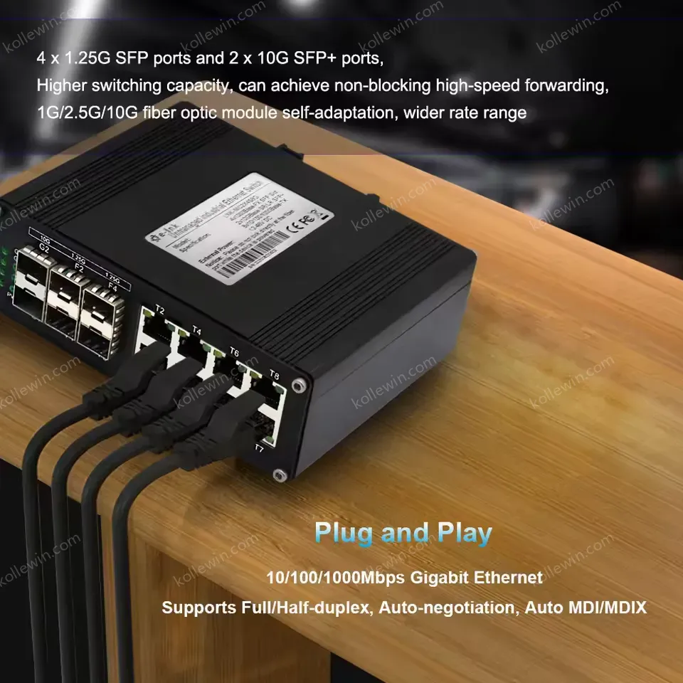 Industrial 8 Port 10 100 1000T + 4 Port 1G SFP + 2 Port 10G SFP+ Ethernet Switch