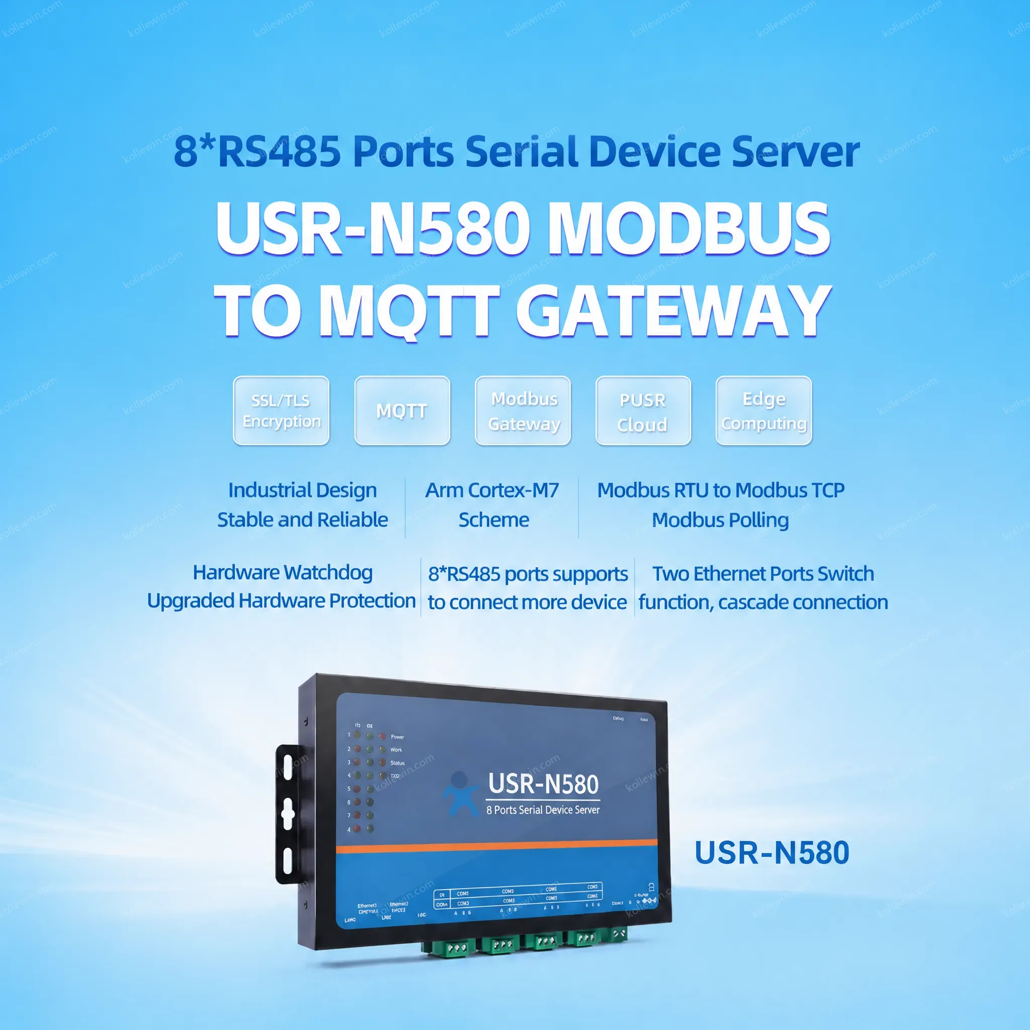 USR-N580 8 Channels MQTT Modbus Gateway RS485 Serial to TCP/IP Ethernet Device Server Converter DC 9-36V 2-Year Warranty
