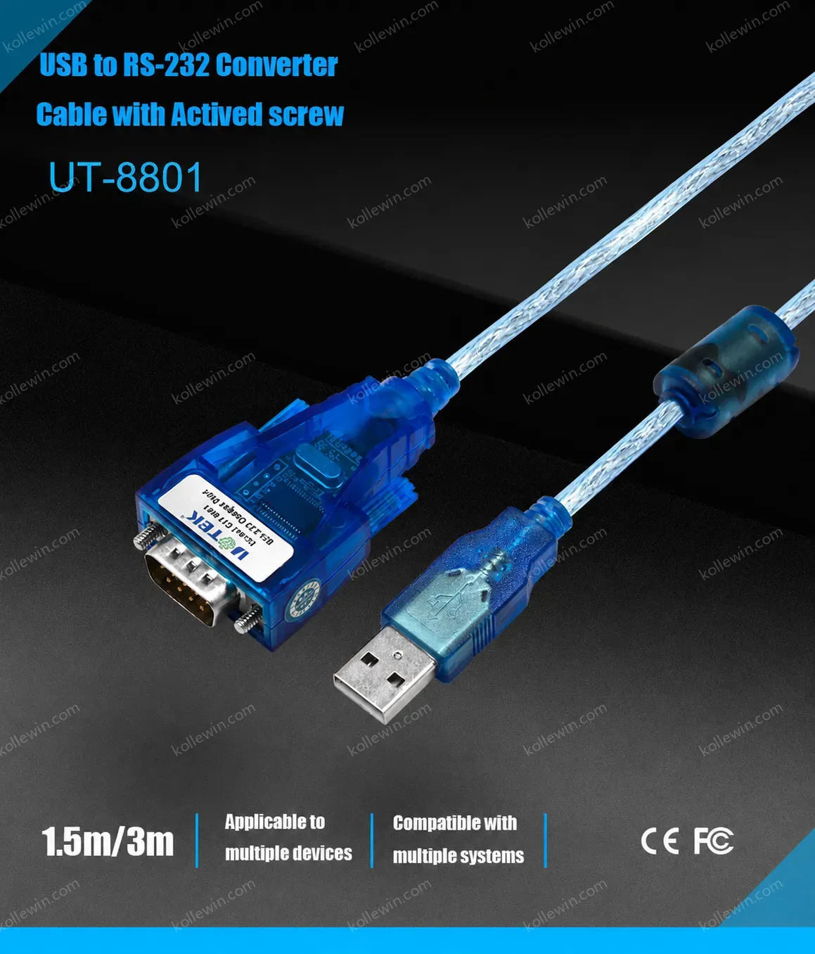 UOTEK 1.5M USB to RS-232 Converter RS232 DB9 USB2.0 Conversion Cable Serial Adapter Connector Line with Imported Chip UT-880