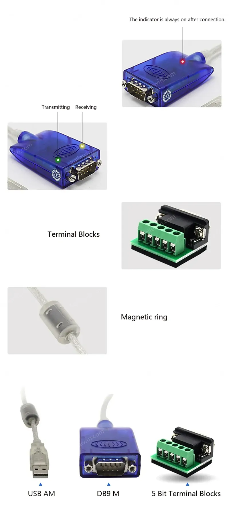 UOTEK USB RS232 RS485 RS422 Converter Cable USB-A RS-232 RS-485 RS-422 Adapter DB9 COM Full Half Duplex UT-8890