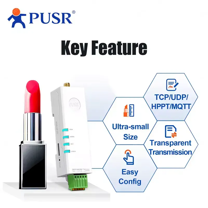 PUSR Wireless Lipstick Size 4G Modem DIN Rail Mounting Modbus Gateway SSL Encryption with RS485 Port USR-DR154-E