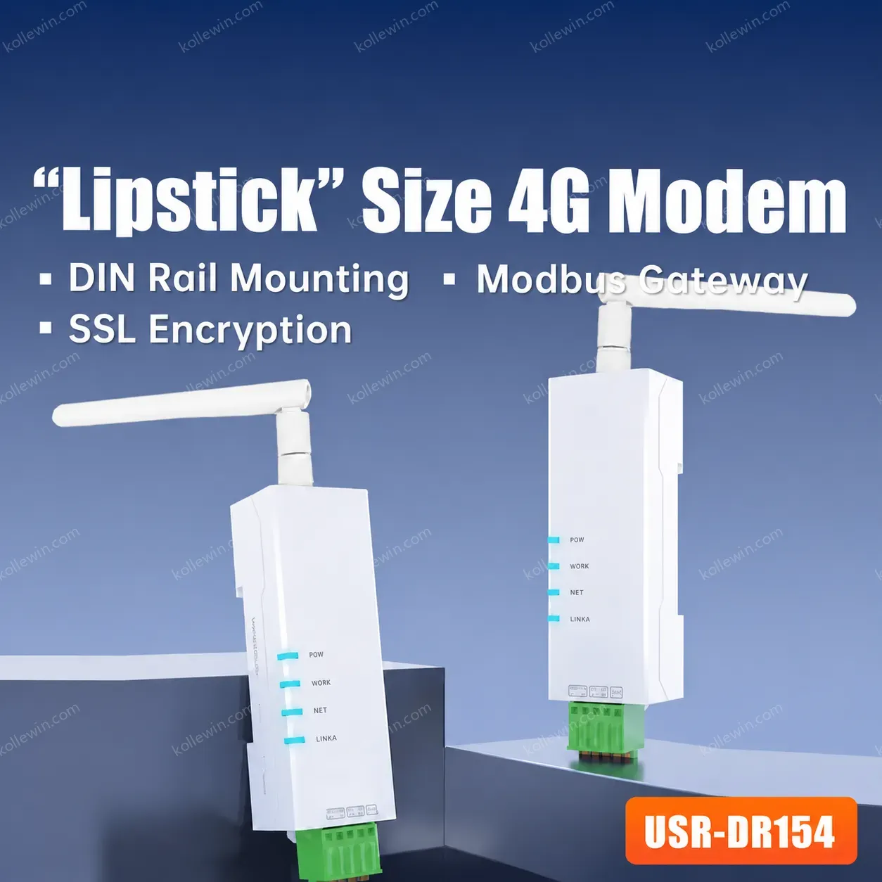 PUSR DIN Rail 4G Modem+SIM Competitive Data Plan Easy Config: at Command, Config Utility 1200M USR-DR154-E