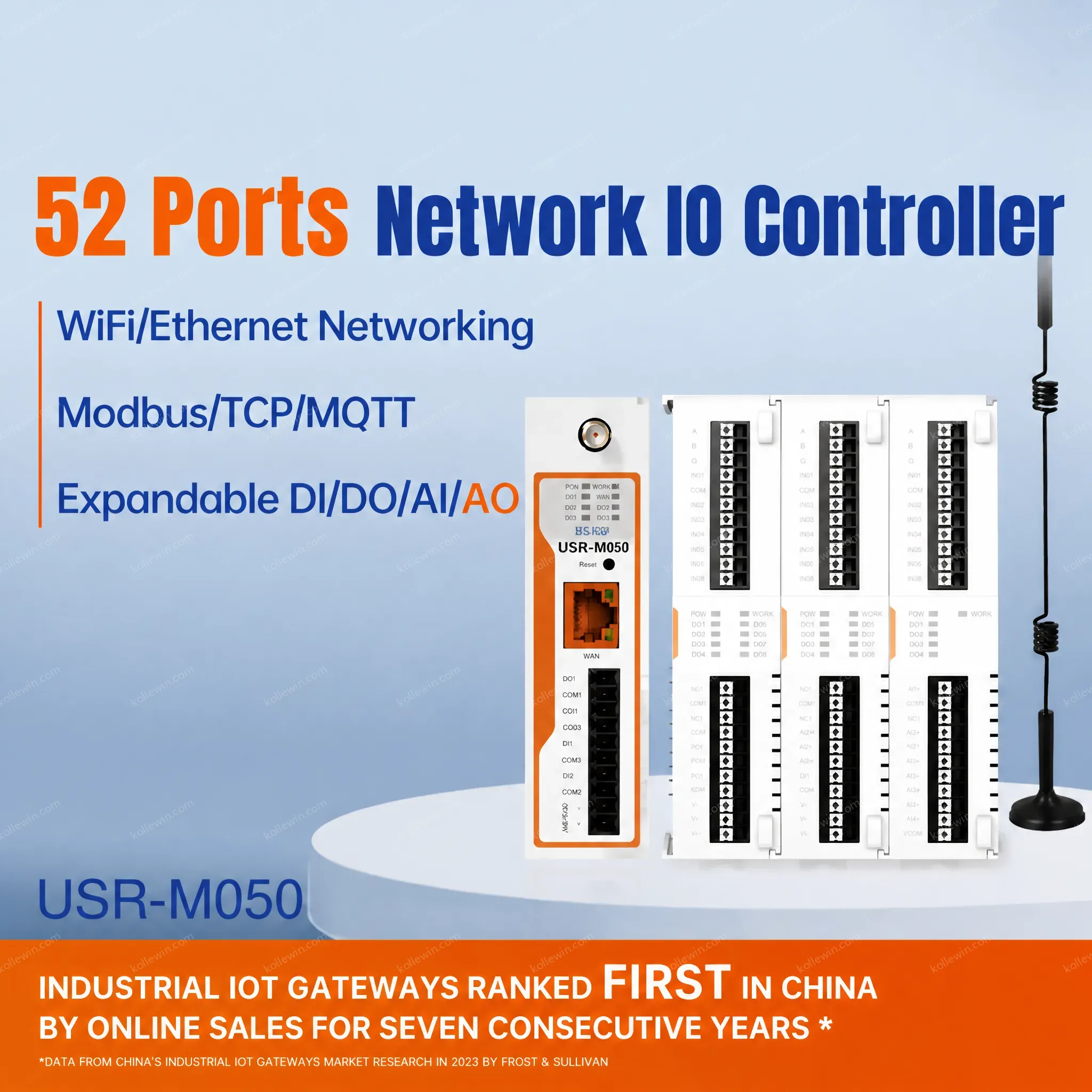 PUSR 52 Ports Remote IO Controller Dual Band WiFi Ethernet Modbus/Json Expandable Network IO gateway USR-M050