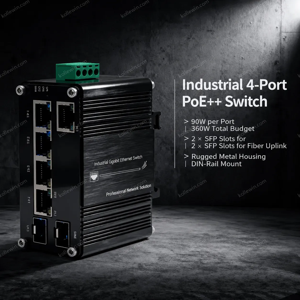 Industrial 4-Port 90W PoE + 1-Port Ethernet + 2-Port SFP Gigabit Switch for Networking 3 Year Warranty
