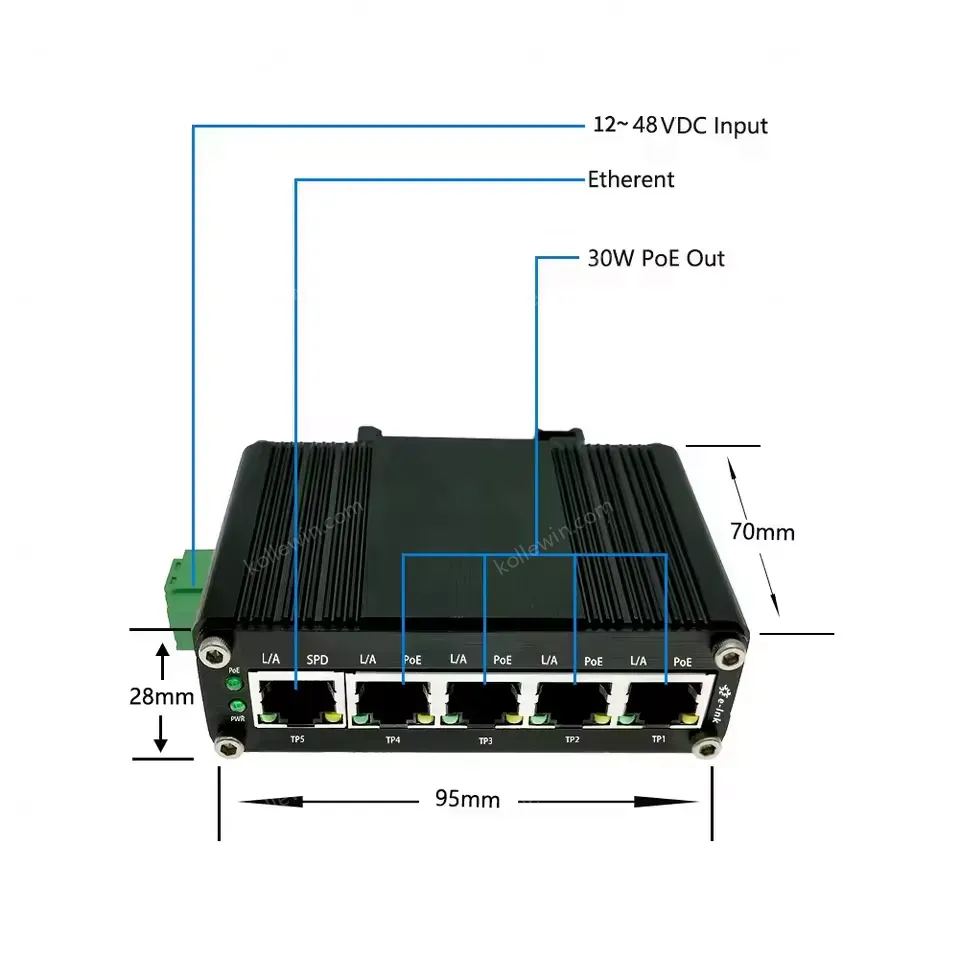 Mini Industrial 4 Port 10 100 1000BASE T 802.3at PoE + 1 Port 10 100 1000T Ethernet Switch