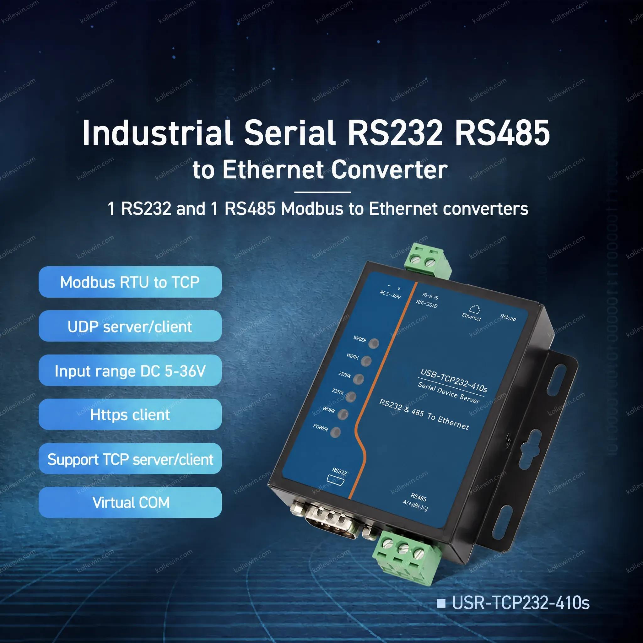 USR-TCP232-410S-RT Modbus RTU to Modbus TCP Gateway Multi-Host Polling Multi-Protocol IoT Device RS232 RS485 to Ethernet