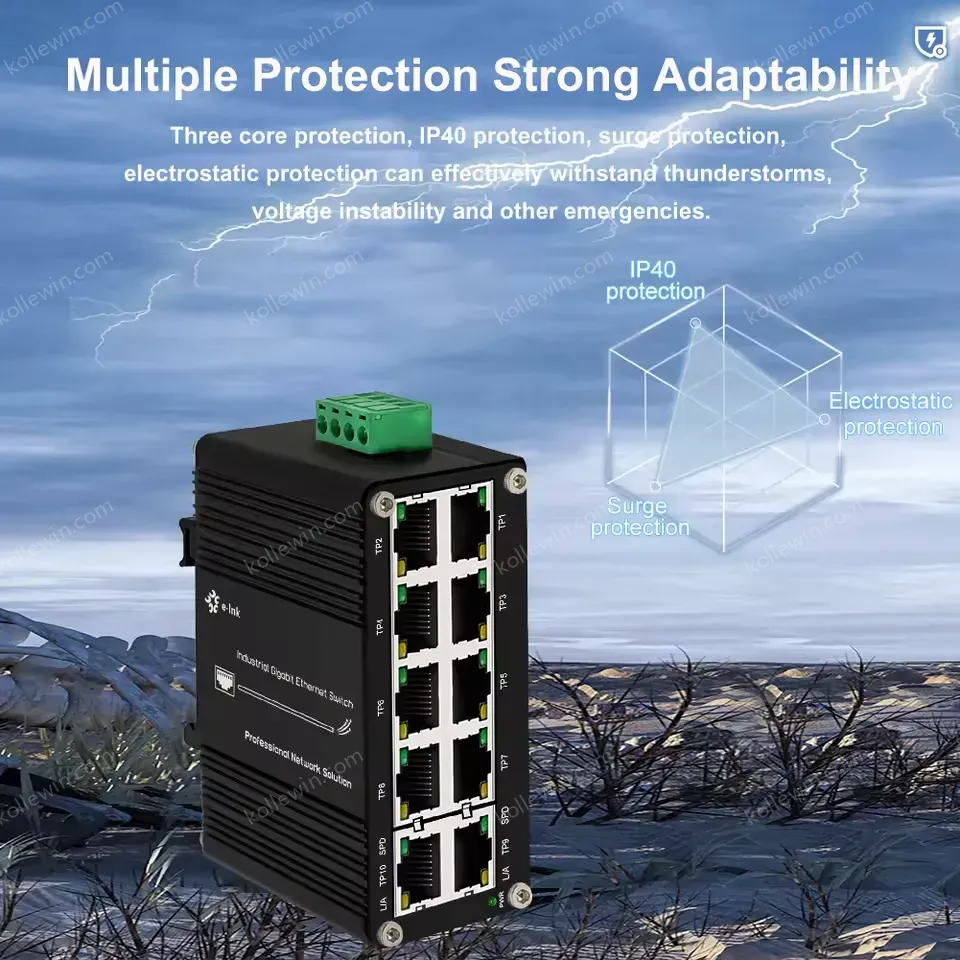 Mini Industrial 10-Port 10/100/1000T Compact Ethernet Switch for Networking