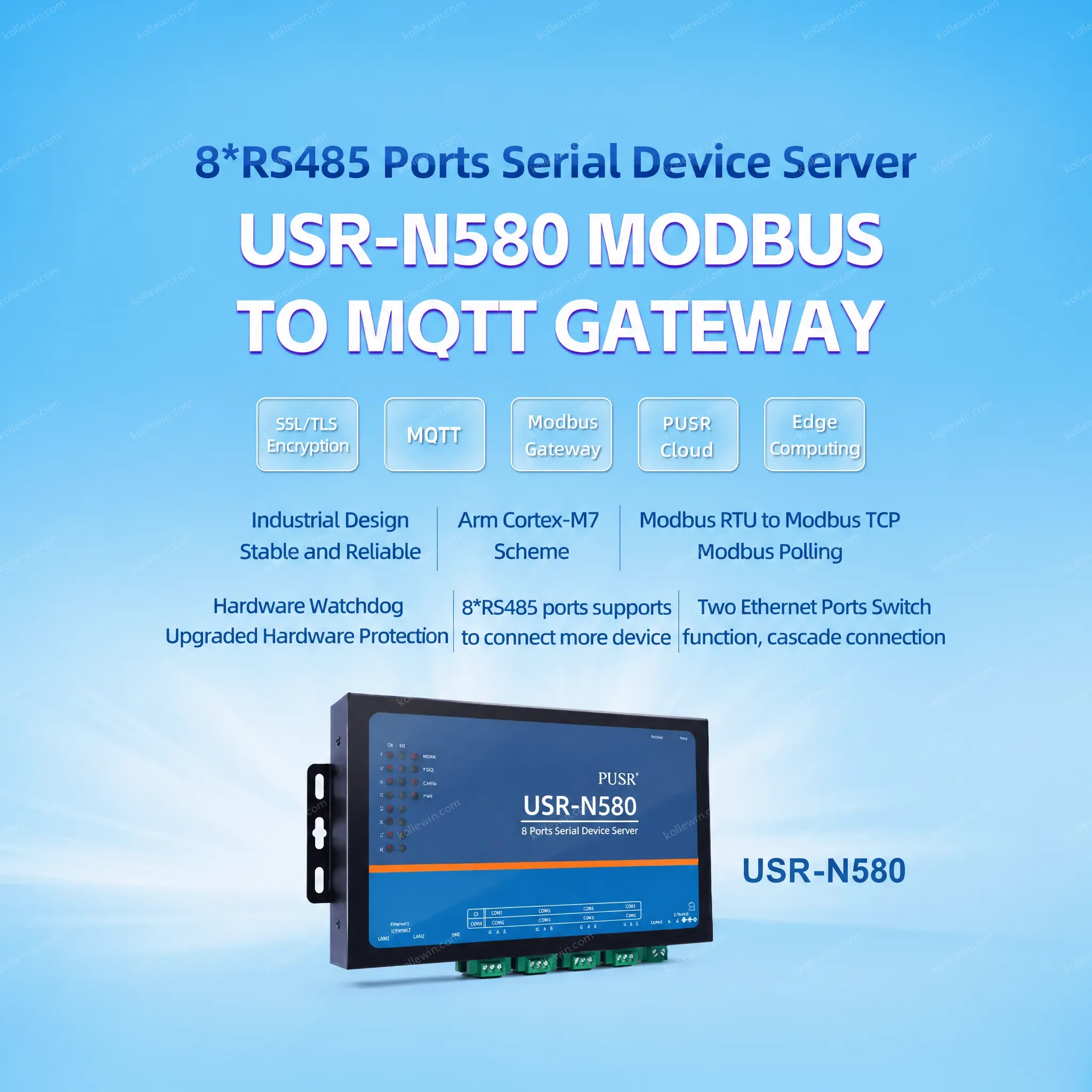 PUSR USR-N580 8 Port RS485 to Ethernet Converter Modbus RTU to Modbus TCP Gateway Support Edge Computing