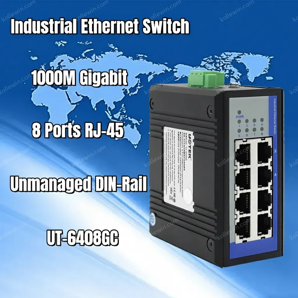 UOTEK 1000M UT-6408GC Industrial Ethernet Switch 8-Port RJ45 Network Unmanaged DIN-Rail Full/Half Duplex Gigabit Plug & Play