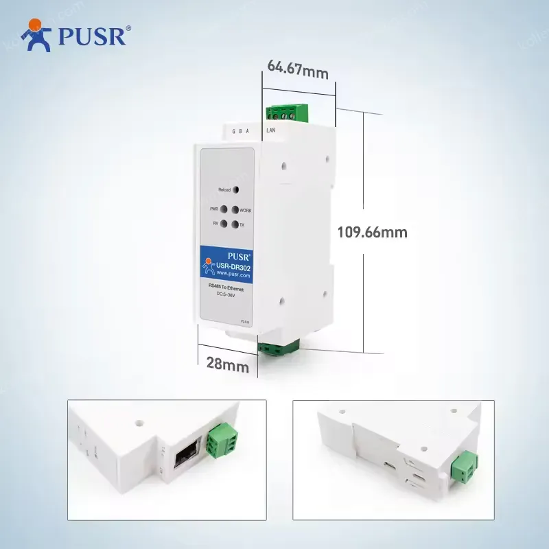 PUSR Support Modbus RTU to Modbus TCP Serial RS485 to TCP/IP Ethernet Converter USR-DR302