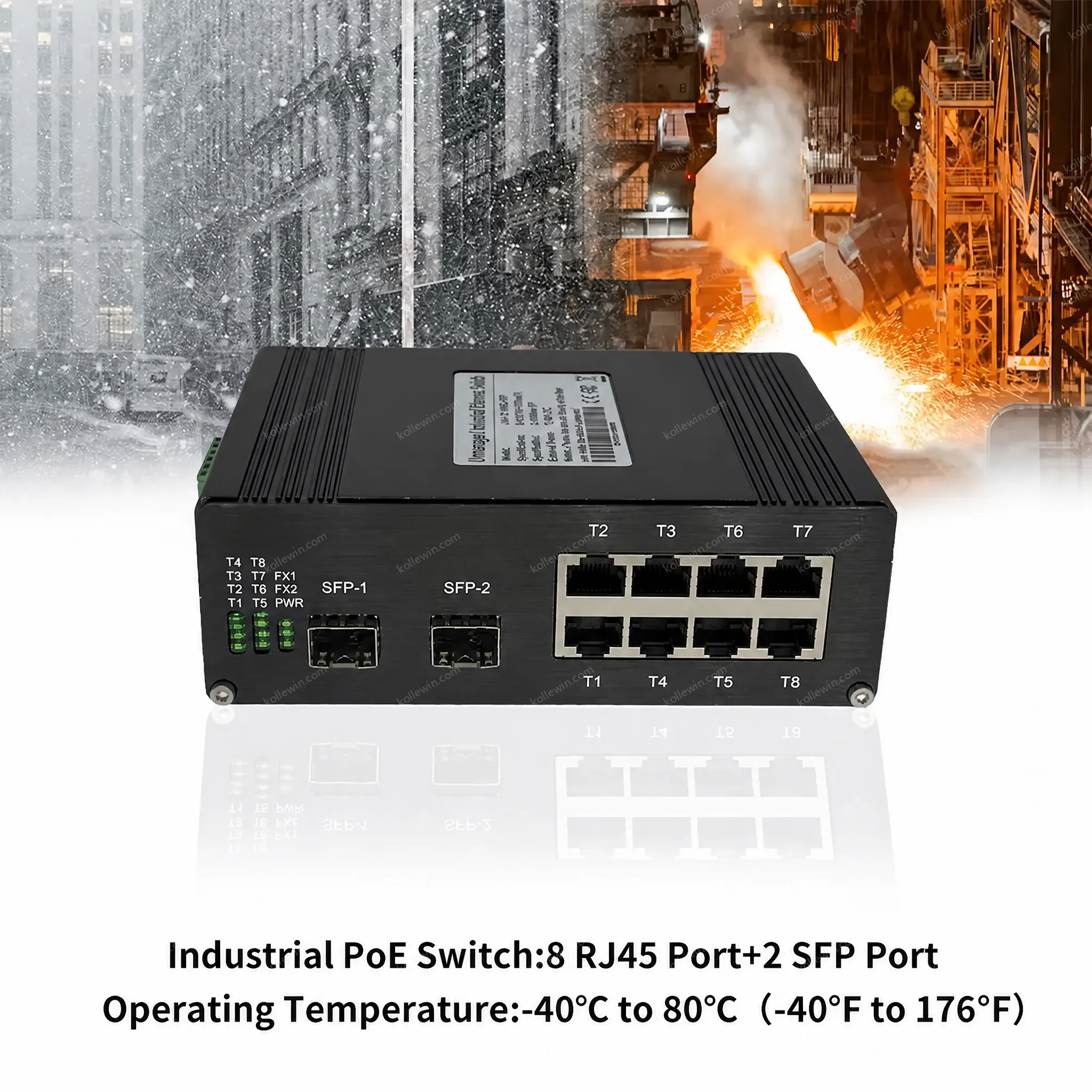 Industrial 8-port 10/100/1000Base-T + 2-port 1000BASE-X Ethernet Switch with SNMP QoS Stackable E-link